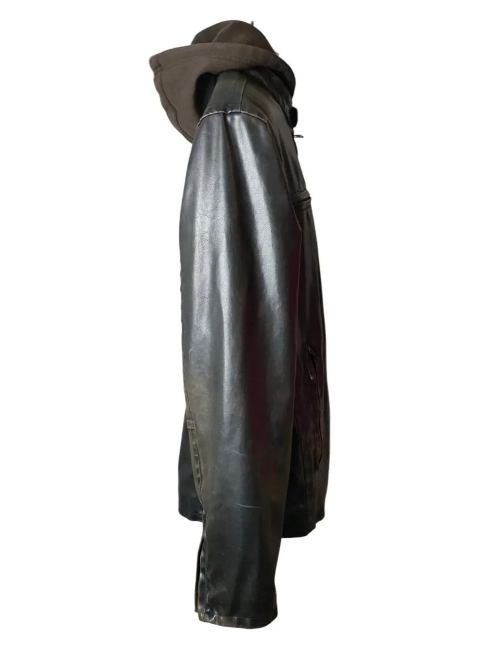 Vtg Levis Mens L Moto Coat Distressed Hooded Brown Leather Fleece Lined Jacket